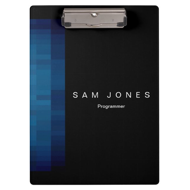 Carpeta De Pinza Pixel Negro Azul Moderno (Anverso)