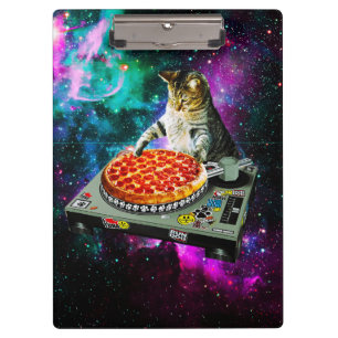 Carpeta De Pinza Pizza del gato de DJ del espacio