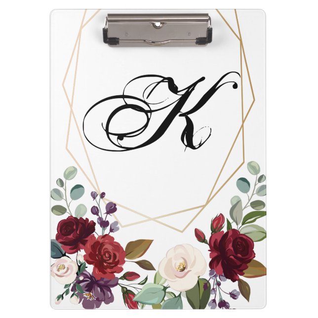 Carpeta De Pinza Placa clip personalizada White Roses Gold Geo (Anverso)
