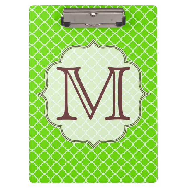 Carpeta De Pinza Placa de clip de monograma Lime Green Quarterfoil  (Anverso)