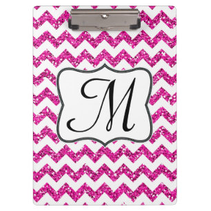 Carpeta De Pinza Placa de clip inicial de monograma de chevron rosa