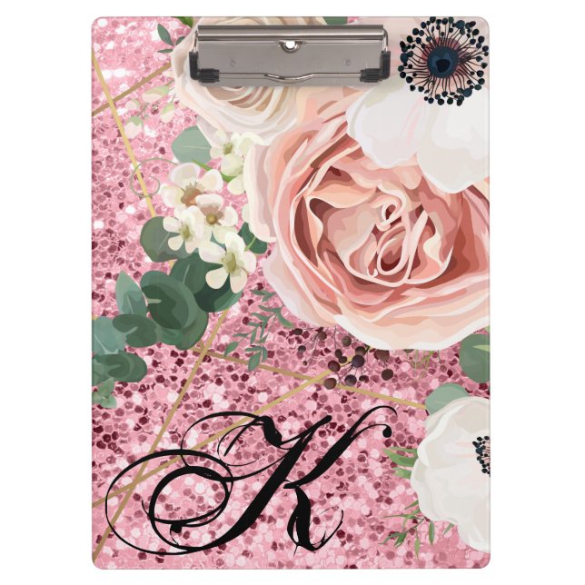 Carpeta De Pinza Placa de clip personalizada Glit Rosa de jardín ge (Anverso)