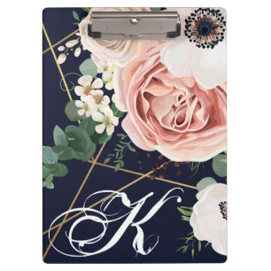 Carpeta De Pinza Placa de clip personalizada Jardín geométrico Rosa