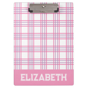 Carpeta De Pinza Plaid Preppy Rosa Morado Fuente Varsity Escuela