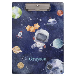 Carpeta De Pinza Planeta de acuarela astronauta personalizada