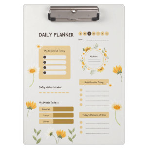 Carpeta De Pinza Planificador Diario Floral con Girasoles y Margari