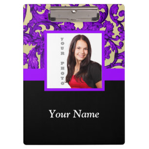 Carpeta De Pinza Plantilla de foto de damasco morado floral