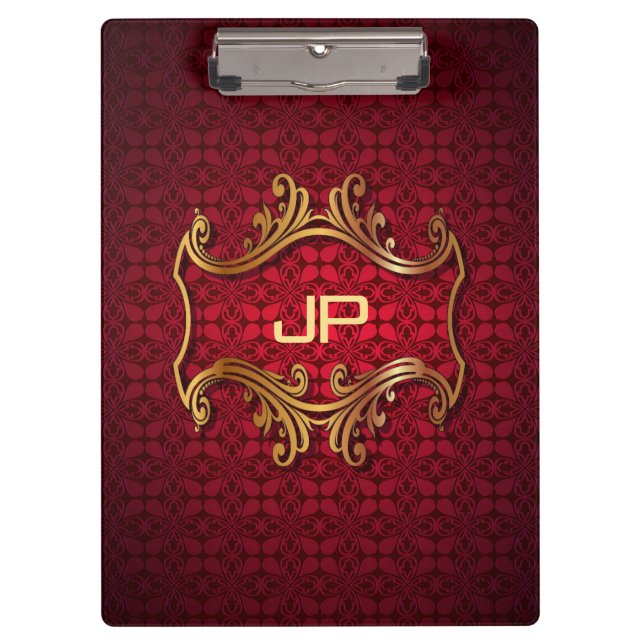 Carpeta De Pinza Plantilla de monograma elegante negro de damasco r (Anverso)