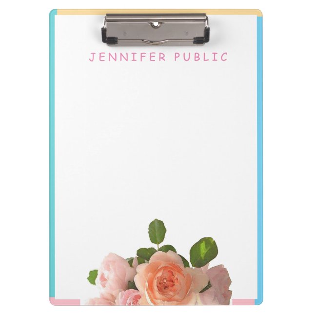 Carpeta De Pinza Plantilla de Rosas de acuarela verde azul rosado (Anverso)