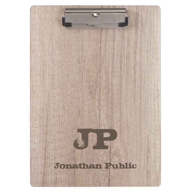 Carpeta De Pinza Plantilla Monogramada con aspecto de madera con pr (Anverso)