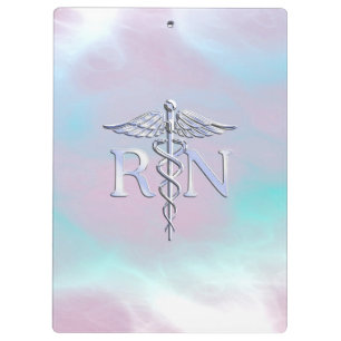 Carpeta De Pinza Plata Como RN Caduceus Madre Médica Perla