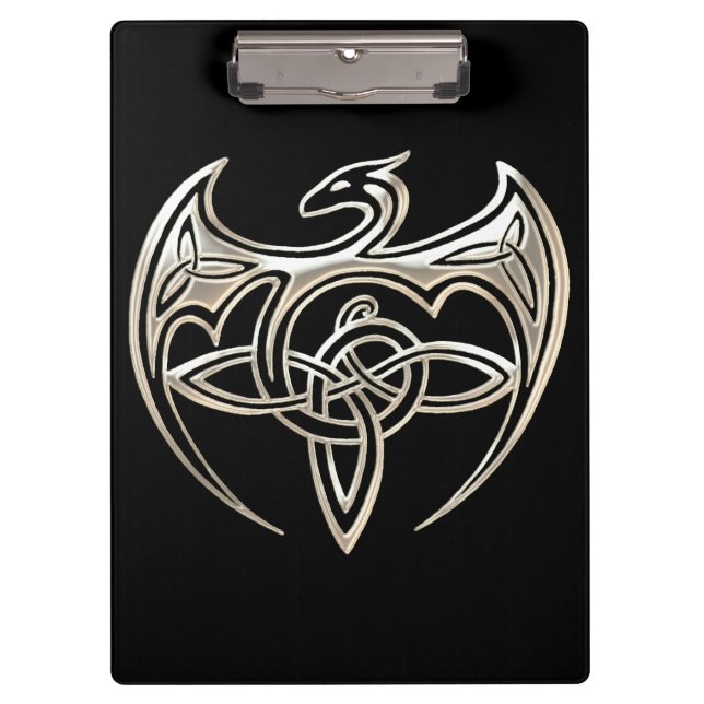 Carpeta De Pinza Plata Y Dragón Negro Trine Celtic Knots Arte (Anverso)