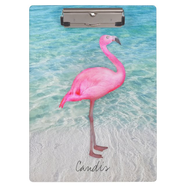 Carpeta De Pinza Playa de arena tropical personalizado rosa Flaming (Anverso)