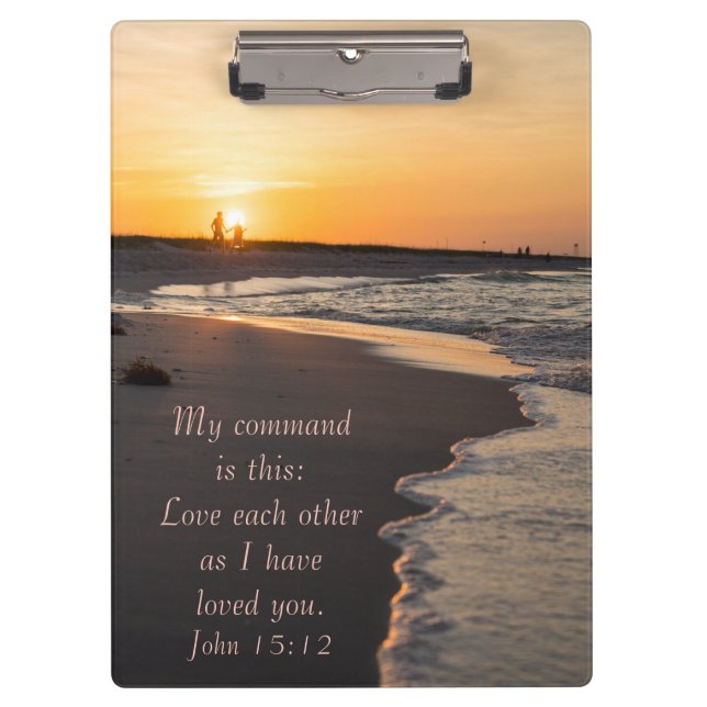 Carpeta De Pinza Playa Pareja Caminando Al Sunrise John 15 12 (Anverso)