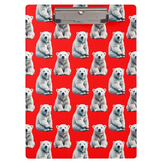 Carpeta De Pinza Polar Bear Pattern Design On Red  (Anverso)