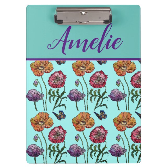 Carpeta De Pinza Poppy Poppies Red Shabby Chic Aqua Florales (Anverso)