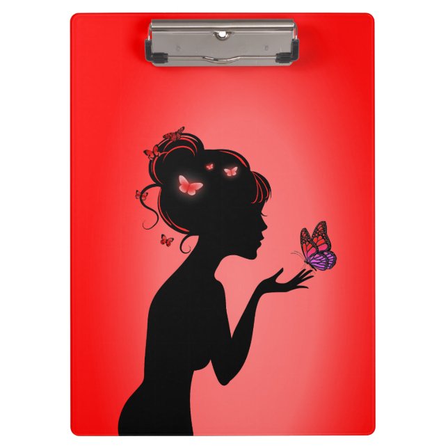 Carpeta De Pinza Porte-bloc La femme papillons rouges (Anverso)