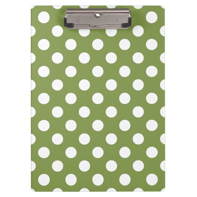 Carpeta De Pinza Pos de polka blanco sobre el verde oliva (Anverso)
