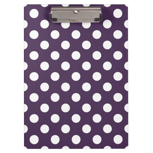 Carpeta De Pinza Pos de polka blanco sobre púrpura de ciruela (Anverso)