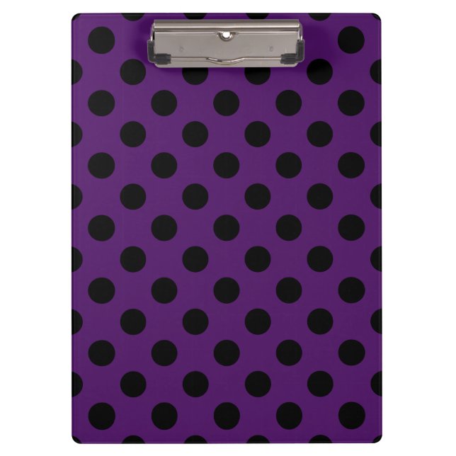 Carpeta De Pinza Pos de polka negro sobre púrpura de ciruela (Anverso)