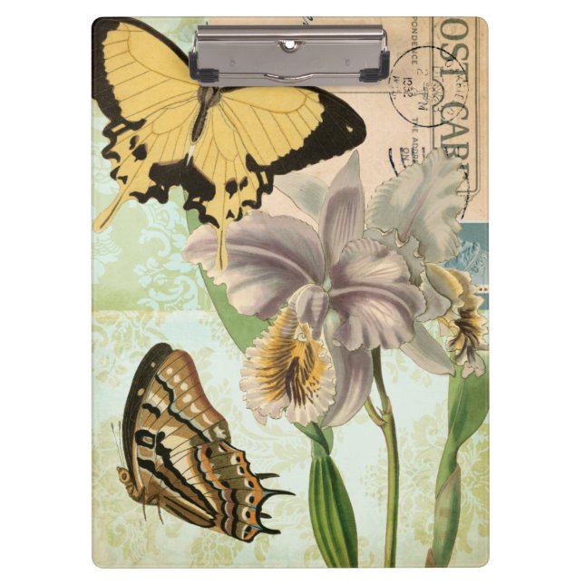 Carpeta De Pinza Postales antiguas con mariposas y flores (Anverso)
