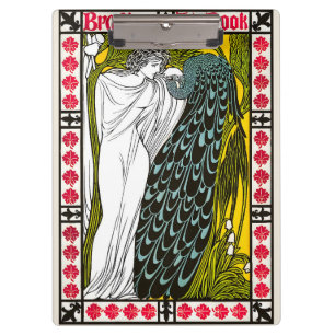 Carpeta De Pinza Póster Antiguo Art Nouveau Mujer y Pavo Real