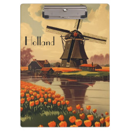 Carpeta De Pinza Poster de Viajes Vintage de Holanda, tulipanes y m