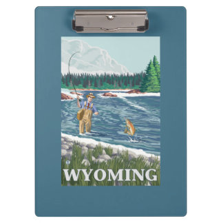 Carpeta De Pinza Poster del viaje de FishermanWyomingVintage de la