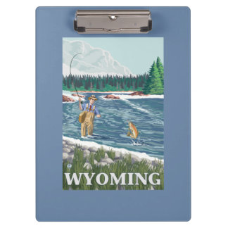 Carpeta De Pinza Poster del viaje de FishermanWyomingVintage de la