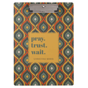 Carpeta De Pinza Pray Trust Wait Retro Ikat Green Gold