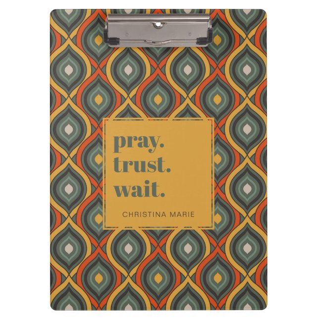 Carpeta De Pinza Pray Trust Wait Retro Ikat Green Gold (Anverso)