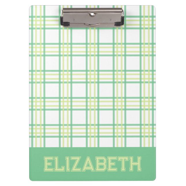 Carpeta De Pinza Preppy Plaid Green Lime Varsity Font School (Anverso)