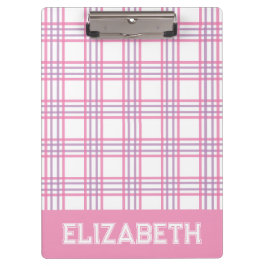 Carpeta De Pinza Preppy Plaid Pink Purple Varsity Font School