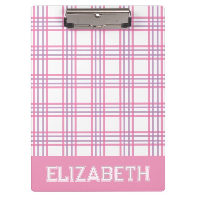 Carpeta De Pinza Preppy Plaid Pink Purple Varsity Font School (Anverso)