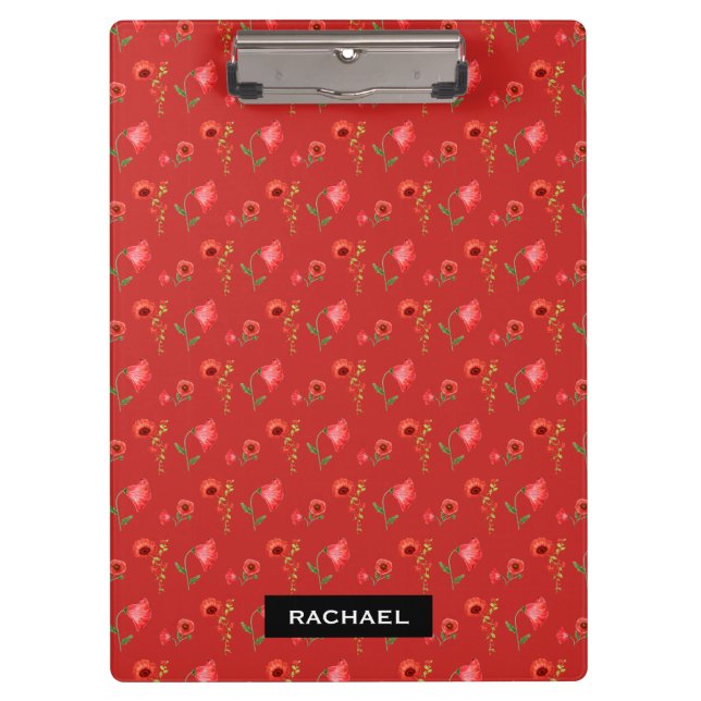 Carpeta De Pinza Pretty Red Poppies Pattern Personalised (Anverso)