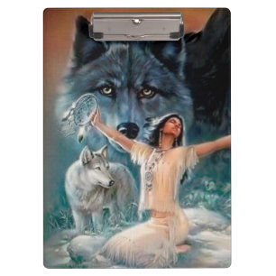 Carpeta De Pinza Princesa Nativa con Lobos y Atractivo