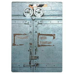 Carpeta De Pinza Proceder con cautela puerta industrial gris azul