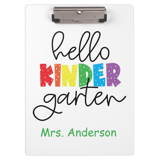 Carpeta De Pinza Profesor de guardería Hola Kindergarten (Anverso)