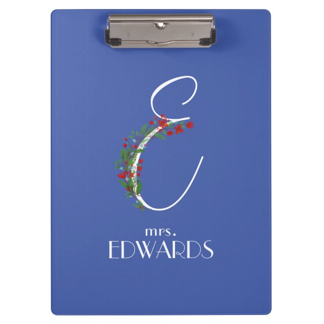 Carpeta De Pinza Profesor de monograma E de acuarela rústica (Anverso)