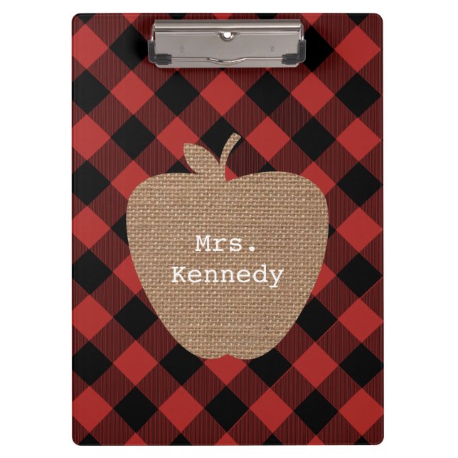 Carpeta De Pinza Profesor personalizado arpillera Apple de la tela (Anverso)