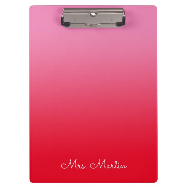 Carpeta De Pinza Profesor personalizado de degradado rosa y rojo (Anverso)