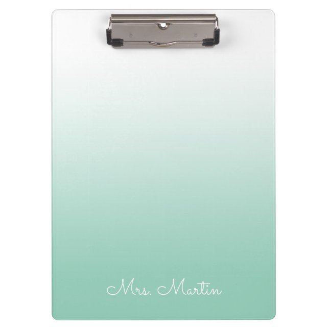 Carpeta De Pinza Profesor Personalizado Gradiente Verde Teal Claro (Anverso)