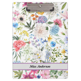 Carpeta De Pinza Profesora de Personalizable floral moderna