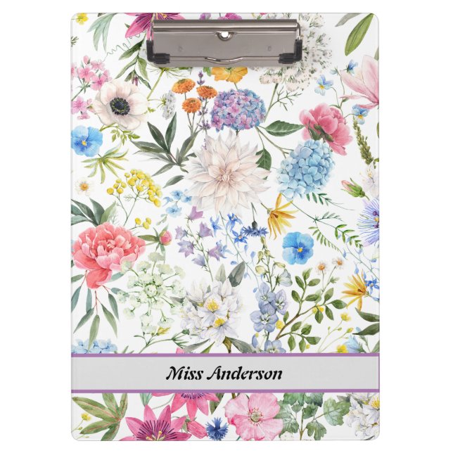 Carpeta De Pinza Profesora de Personalizable floral moderna (Anverso)
