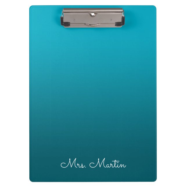 Carpeta De Pinza Profesora Personalizada Gradiente Azul Teal Oscuro (Anverso)