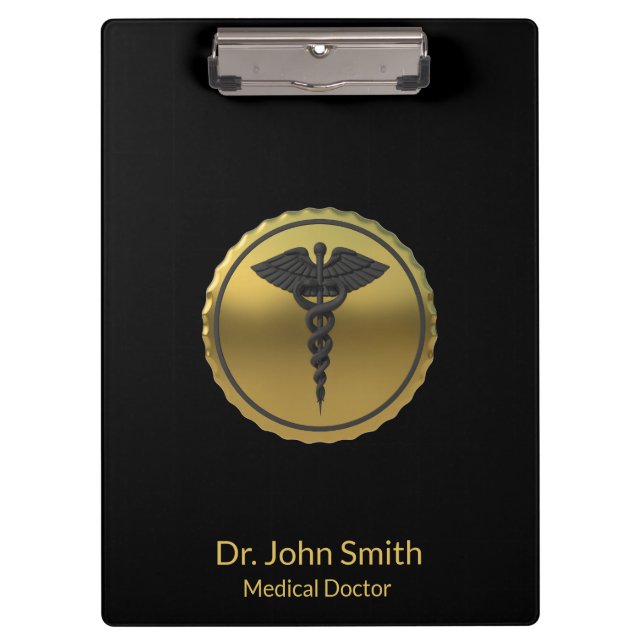 Carpeta De Pinza Professional Medical 3D Gold Caduceus Emblem (Anverso)