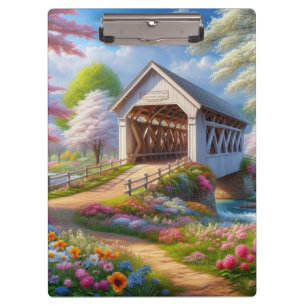 Carpeta De Pinza Puente y río colorido cubierto de primavera/floral