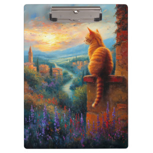 Carpeta De Pinza Puesta de sol toscana con un gato jengibre