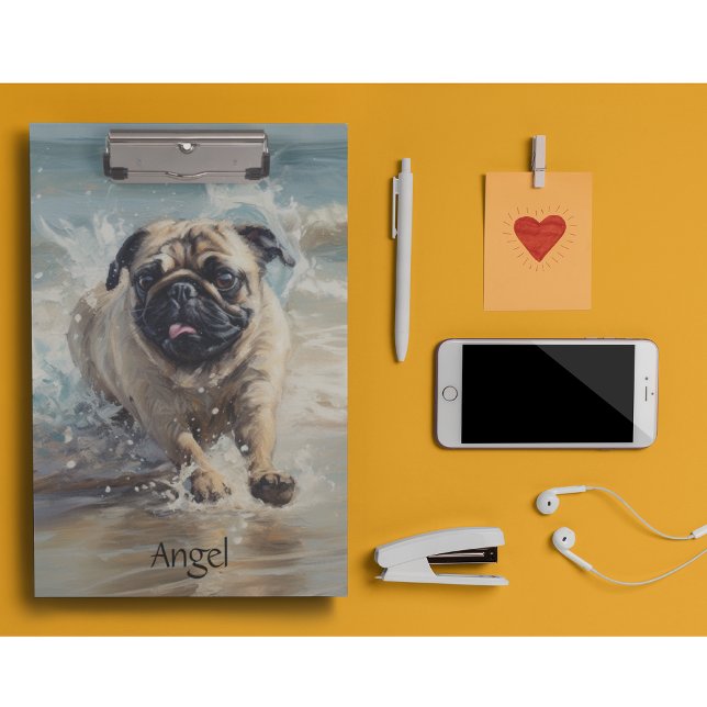 Carpeta De Pinza Pug feliz en el personalizable de la playa (Subido por el creador)
