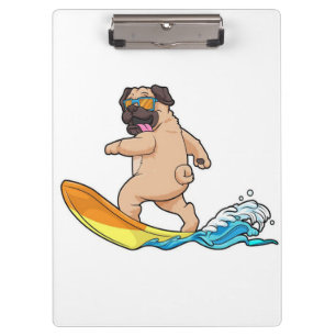 Carpeta De Pinza Pug Surfing Surfing Surfboard Pug con lentes